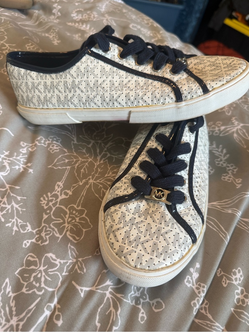 Michael Kors White & Navy Logo Sneakers